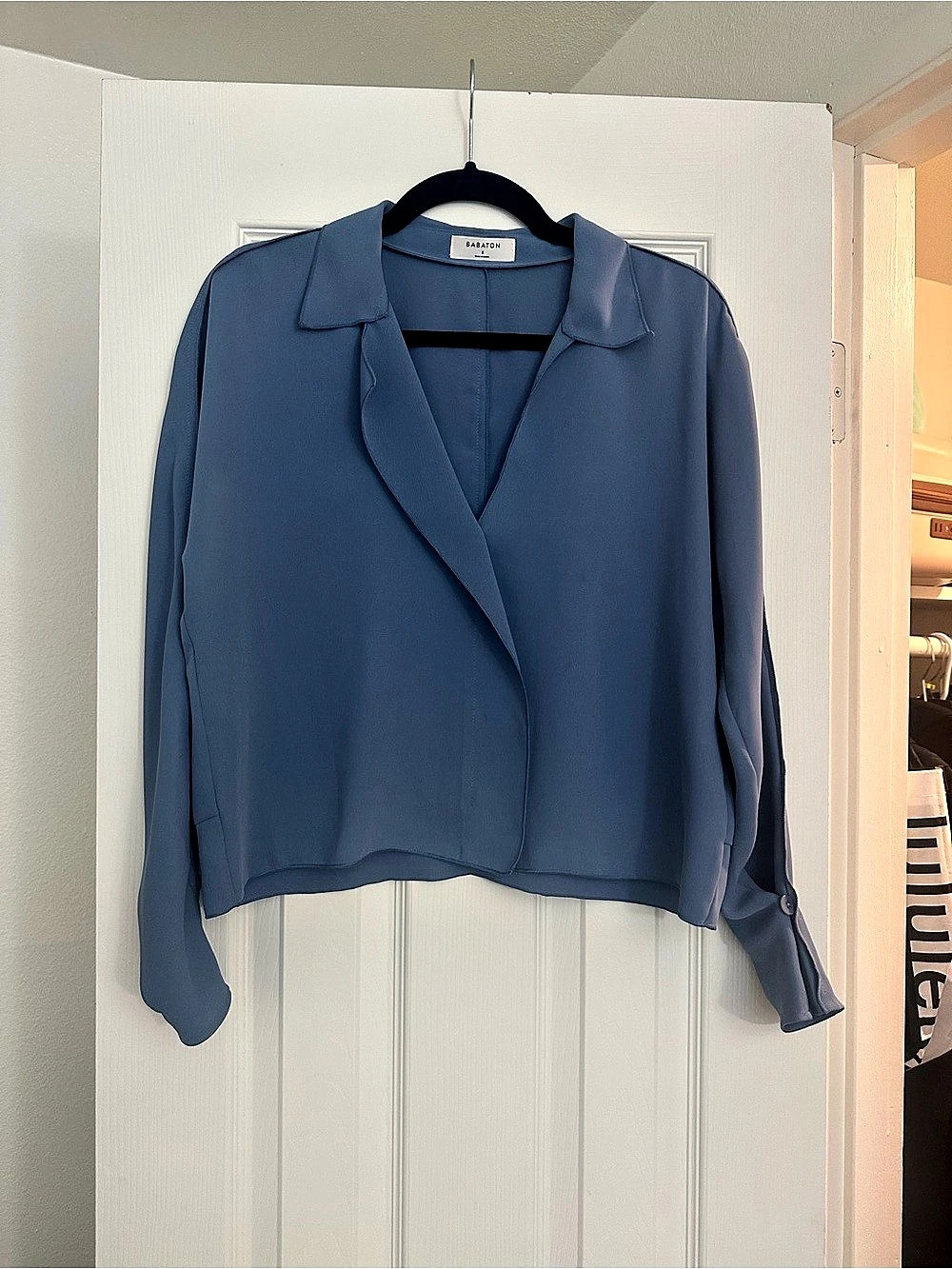 Babaton Blue Tie Cuff Blouse Like New